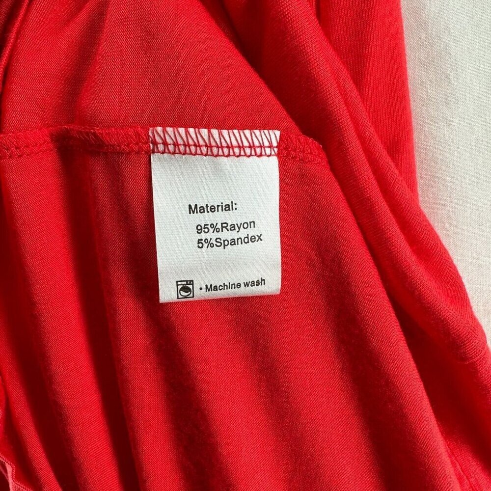 Grecerelle Dress S Shirred A-Line Maxi Scoop Neck Long Sleeve Stretch Rayon Red - Picture 8 of 12